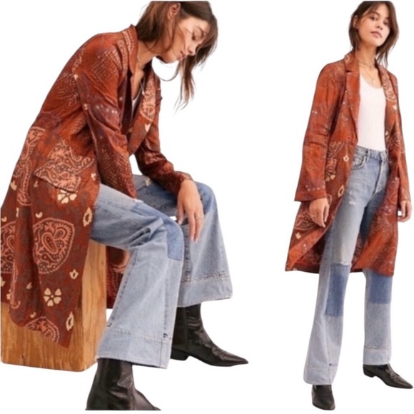 Free People Jackets & Blazers - FREE PEOPLE Eye of the Wild Terracotta Stamped Duster Jacket